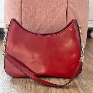 Red Faux Leather Shoulder Bag
